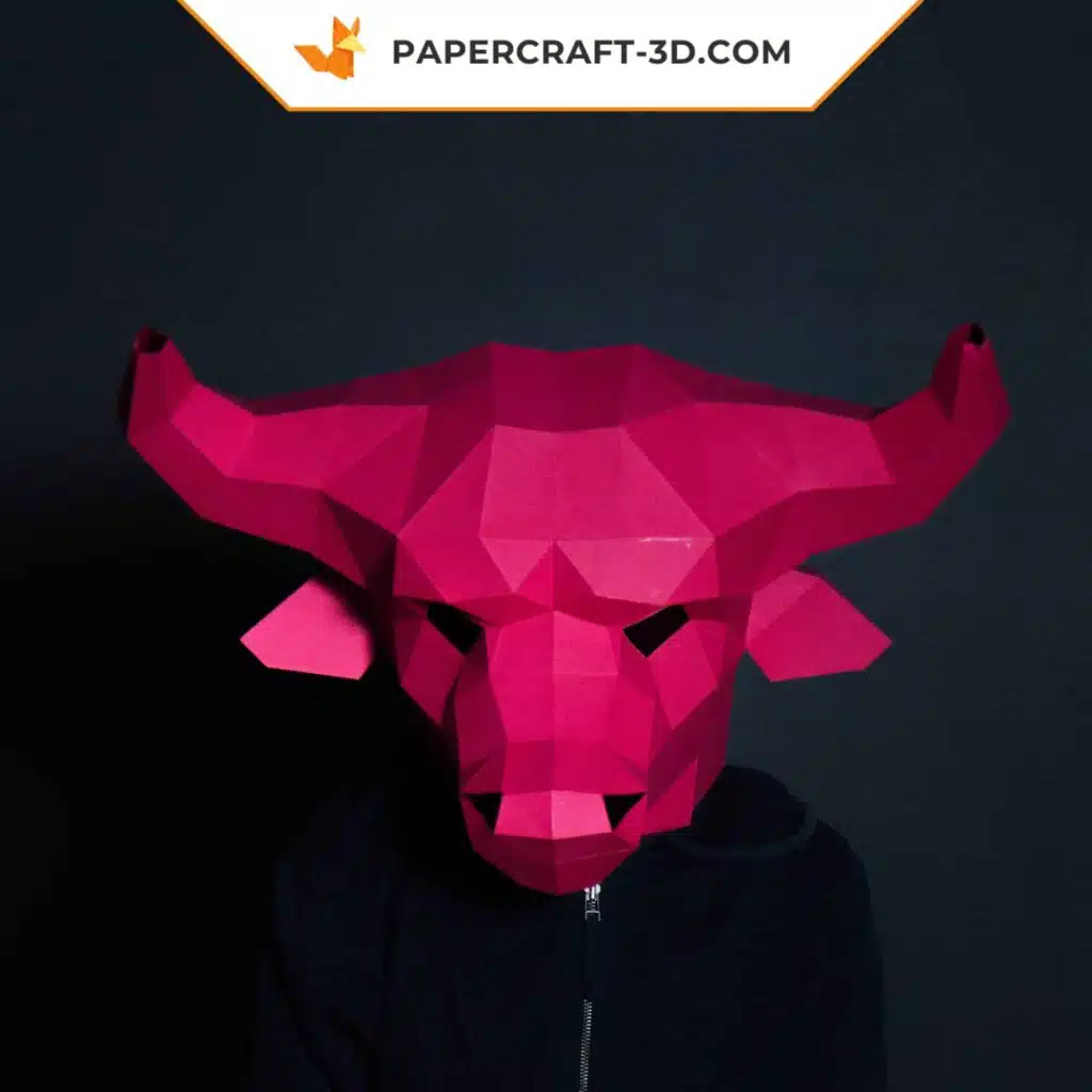 Papercraft Masque de taureau en origami papier 3D, weergave 3
