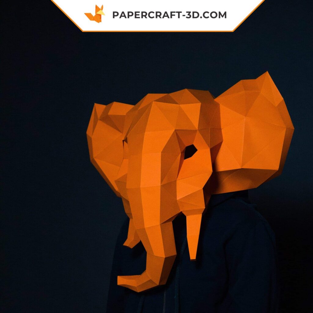 Papercraft elephant mask in 3D origami