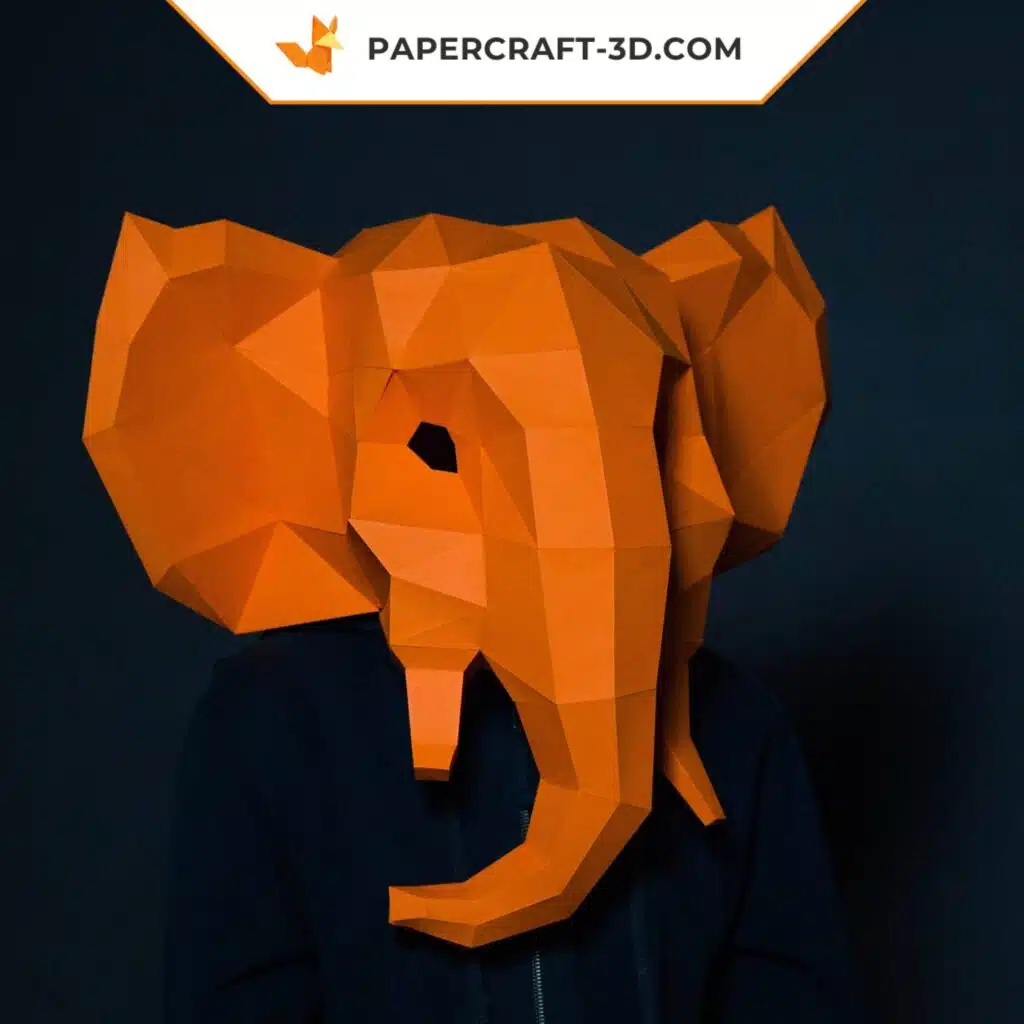 Papercraft masque d&rsquo;éléphant origami papier 3D, weergave 3