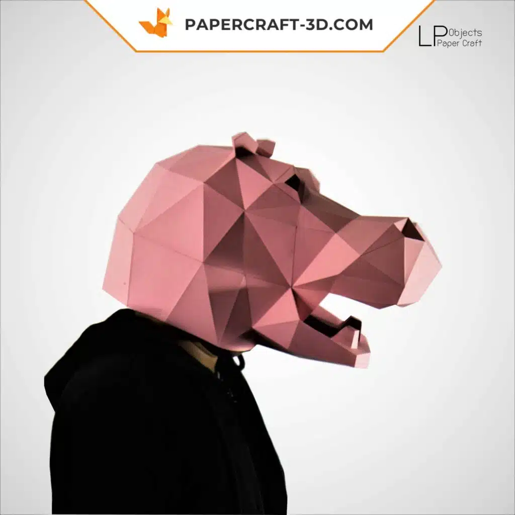Papercraft máscara de hipopótamo en origami, vista 4