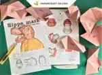 Papercraft máscara de hipopótamo en origami, vista 6