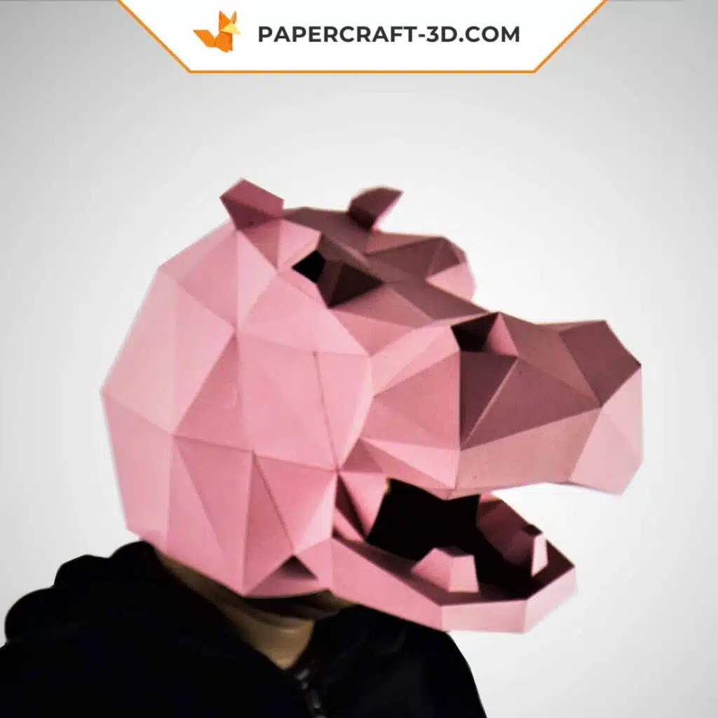 Papercraft máscara de hipopótamo em origami