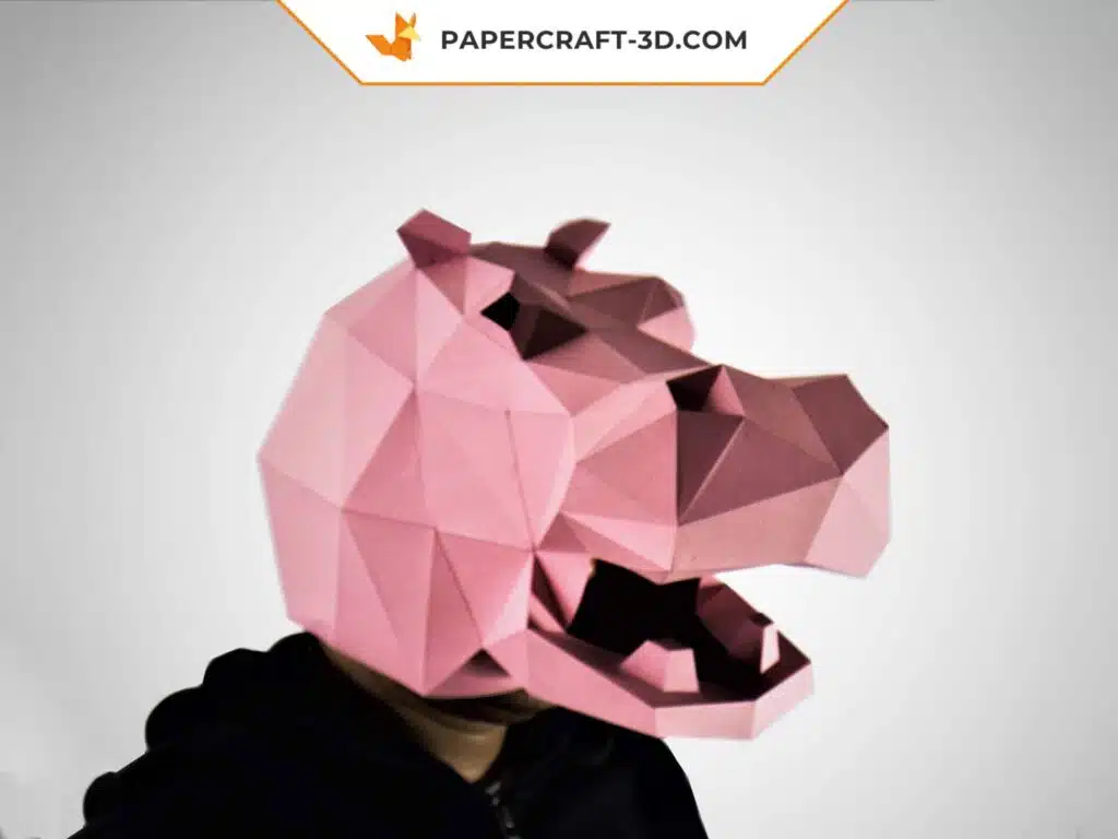 Papercraft máscara de hipopótamo en origami, vista 2