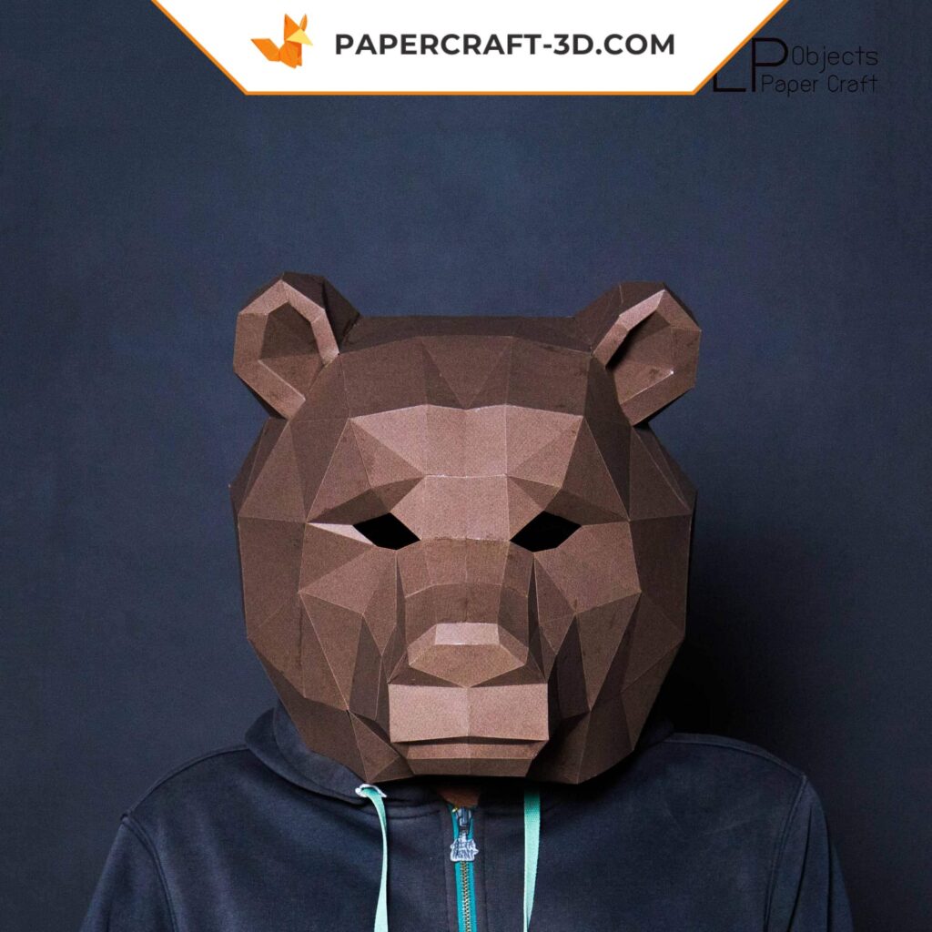Papercraft máscara de urso em origami 3D