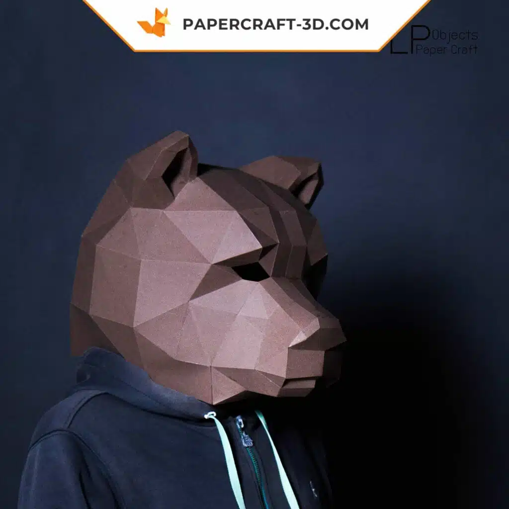 Dark brown bear mask 3D origami papercraft