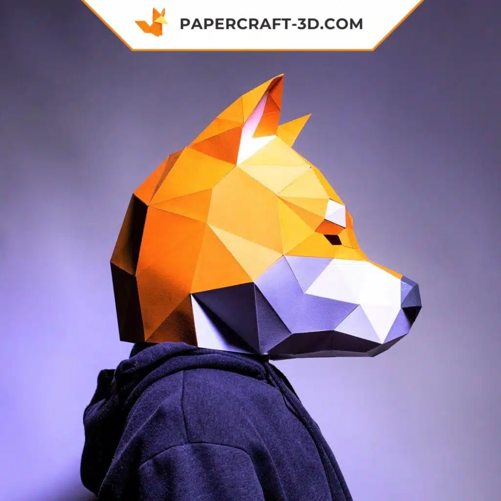 Papercraft Shiba Inu mask in 3D origami