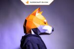 Papercraft di maschera Shiba Inu in origami 3D