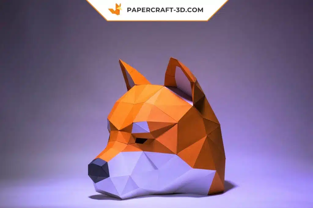 Papercraft Masque Shiba Inu en origami papier 3D à télécharger en PDF, weergave 3