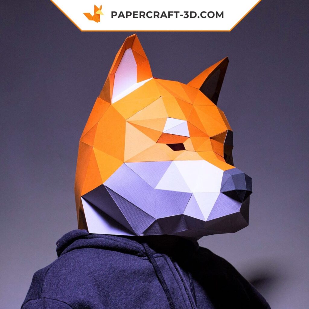Papercraft Shiba Inu mask in 3D origami