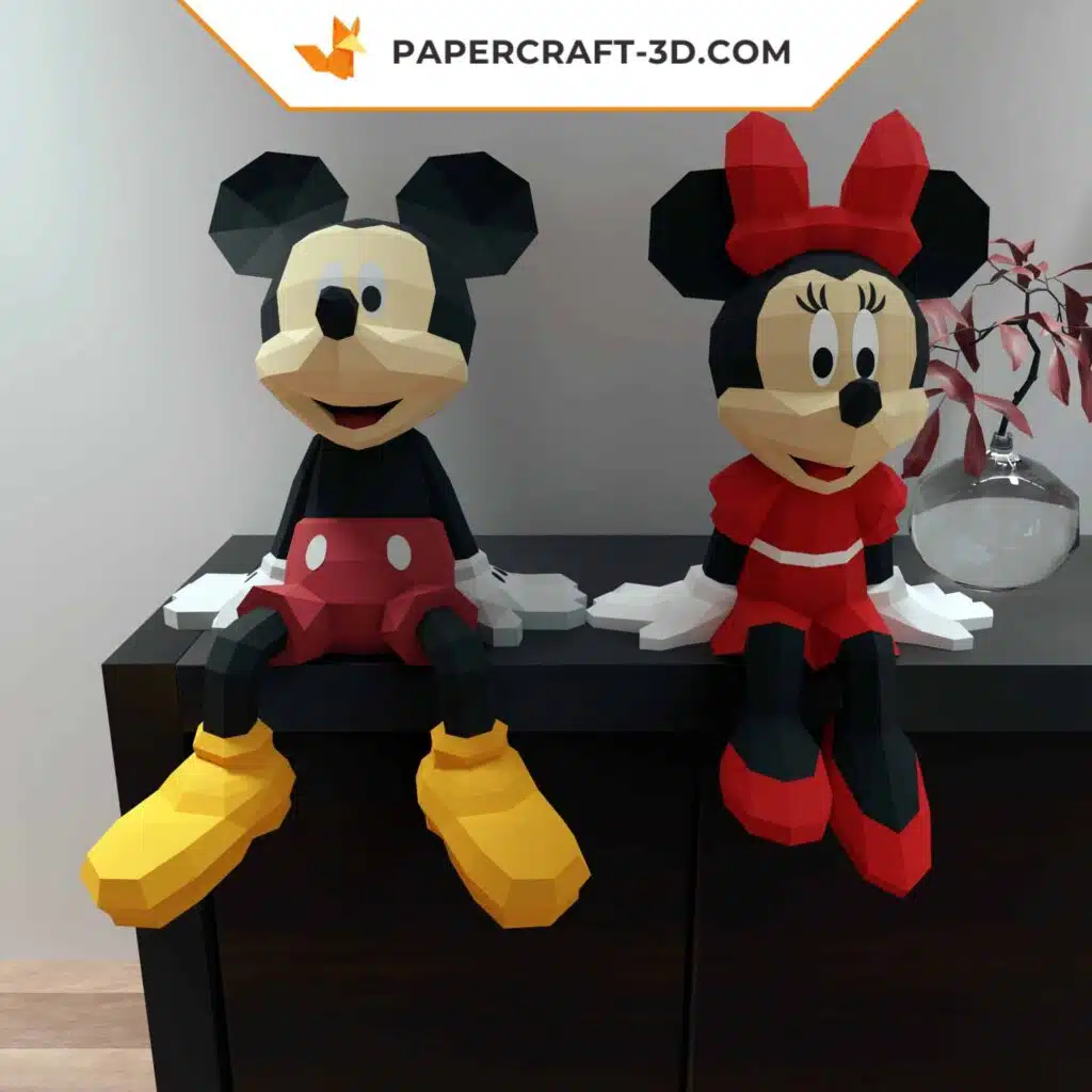 Papercraft de Mickey e Minnie em origami 3D