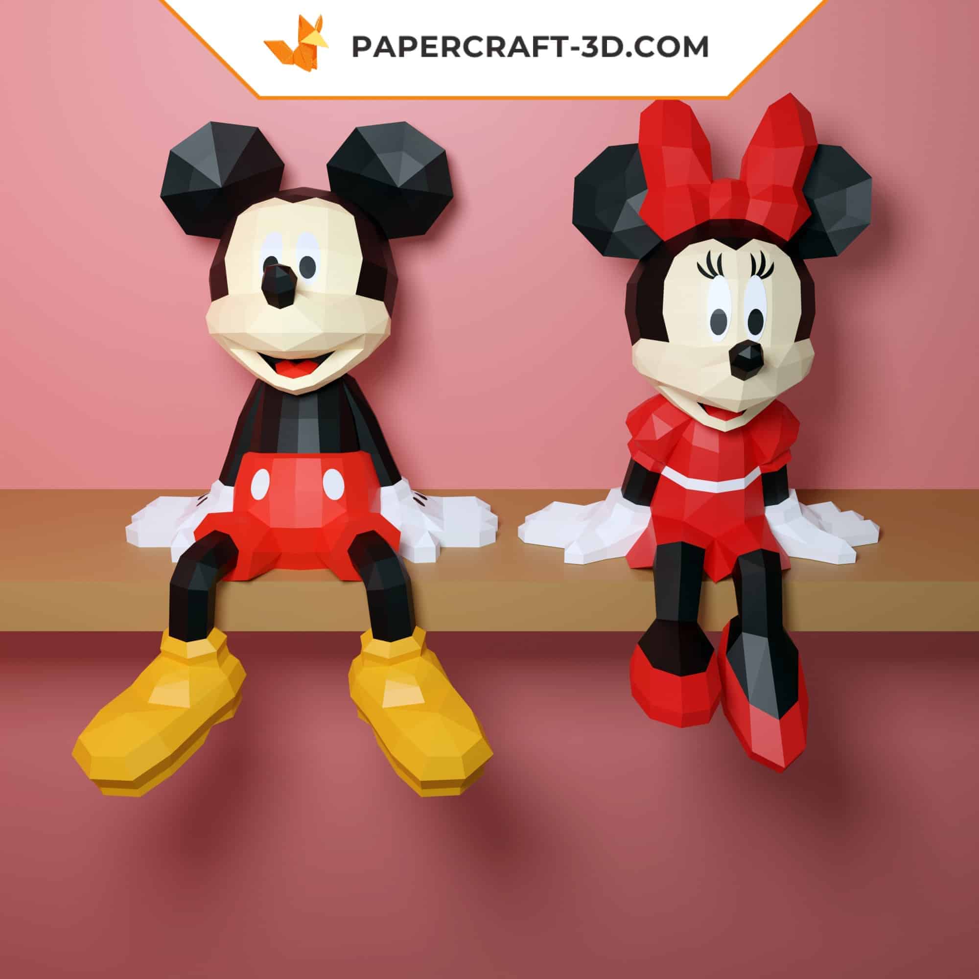 Papercraft von Micky und Minnie in 3D-Origami Papercraft von Micky und Minnie in 3D-Origami
