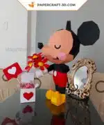 Papercraft Mickey Mouse Love pour la Saint-Valentin en origami papier 3D, weergave 7
