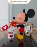 Papercraft Mickey Mouse Love pour la Saint-Valentin en origami papier 3D, weergave 9