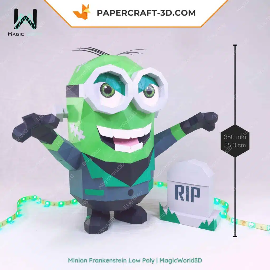 Papercraft do Minion Frankenstein em origami 3D