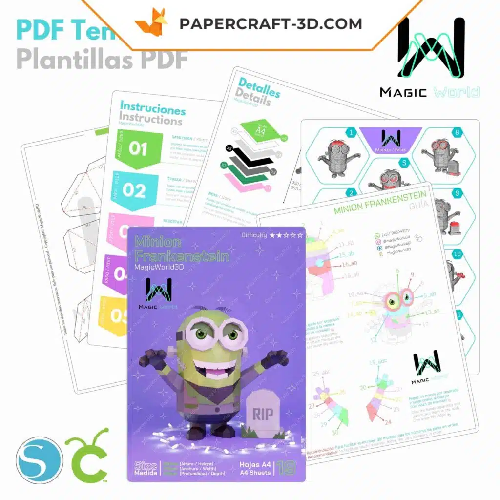Papercraft do Minion Frankenstein em origami 3D