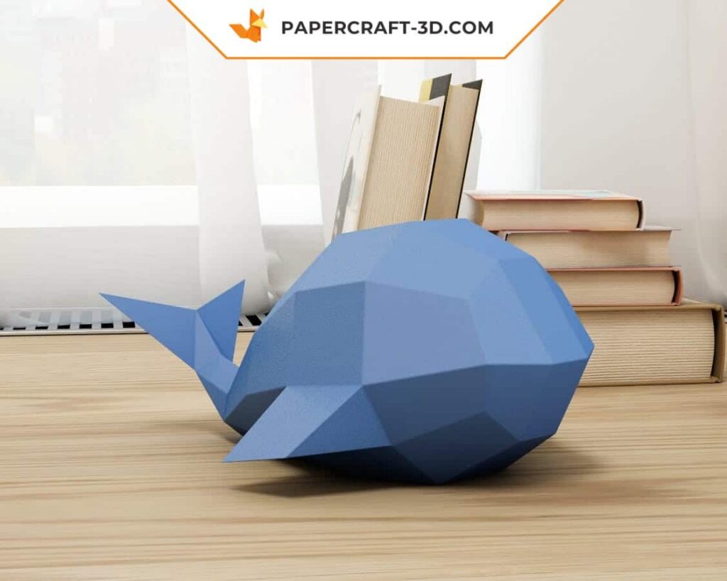 Papercraft de baleia fácil para crianças em origami 3D