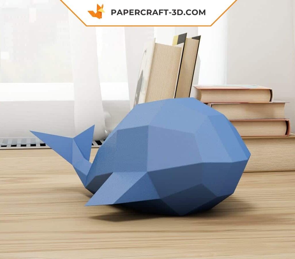 Papercraft de baleia fácil para crianças em origami 3D