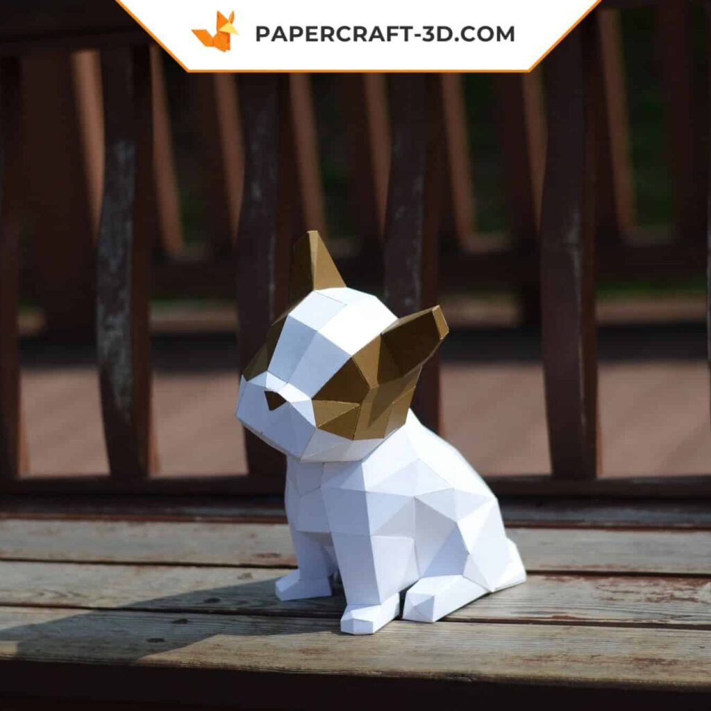 Papercraft cute baby bulldog in 3D origami