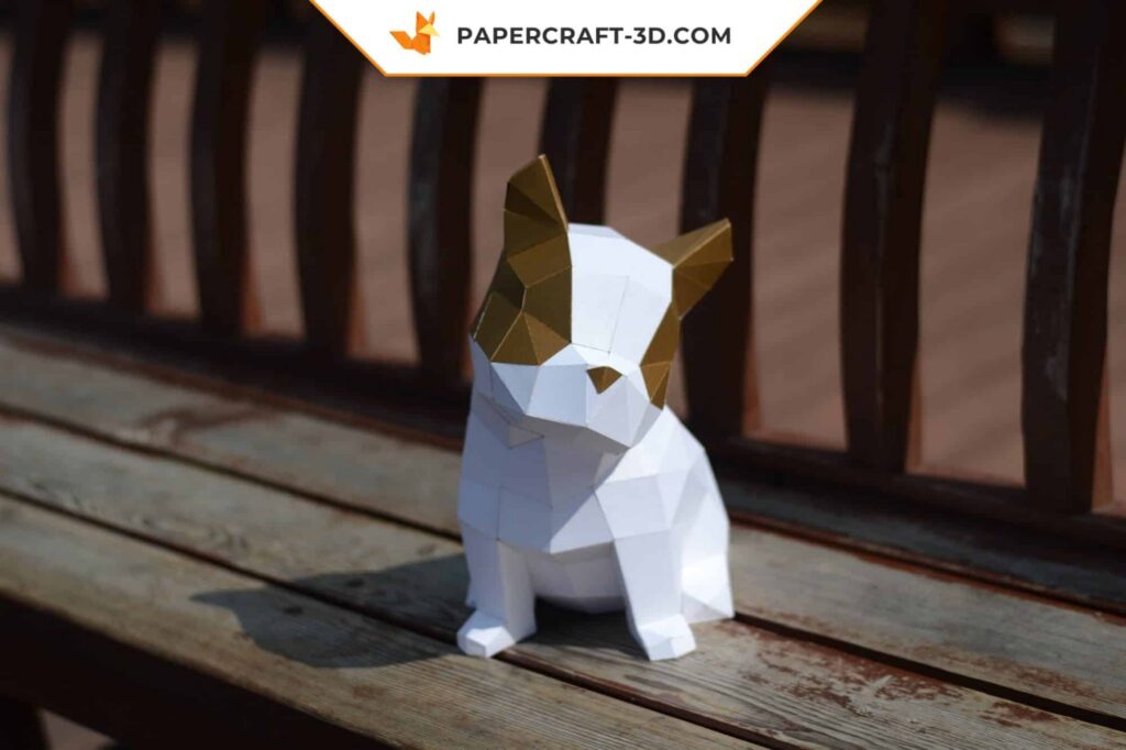 Papercraft de filhote de bulldog fofo em origami 3D