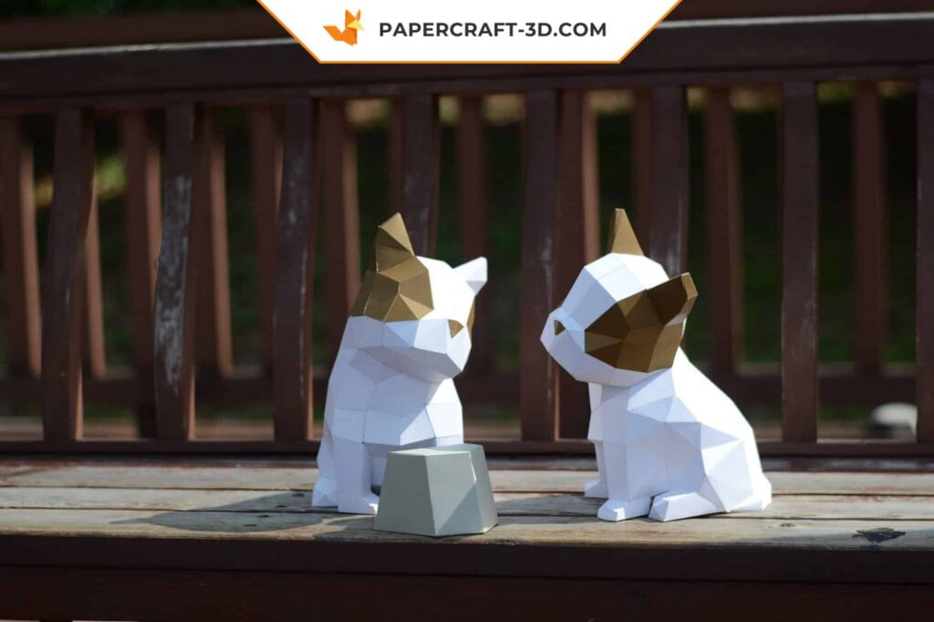 Papercraft de filhote de bulldog fofo em origami 3D