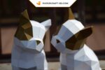 Papercraft cucciolo di bulldog carino in origami 3D