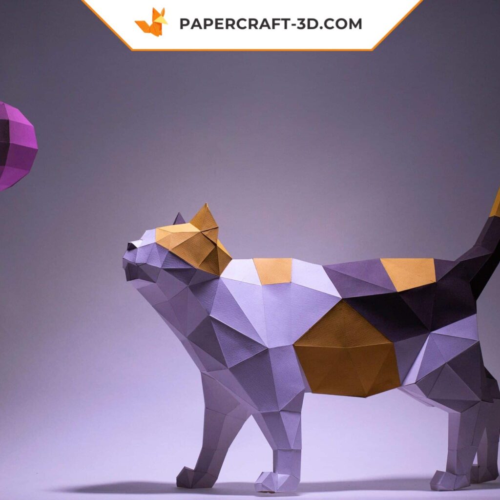 Papercraft cat in 3D origami