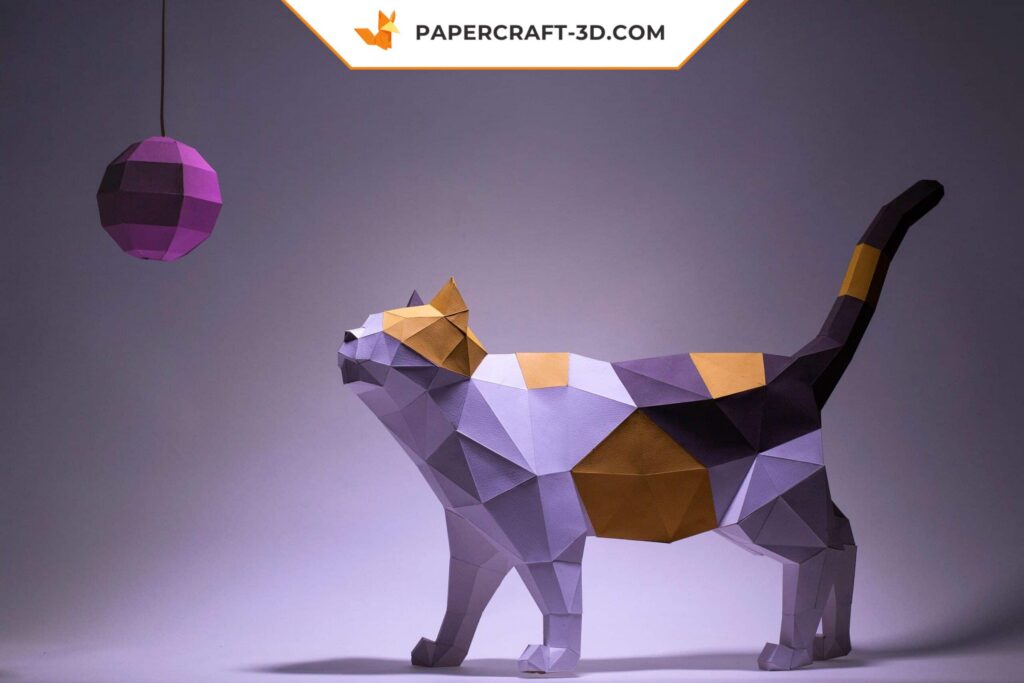 Papercraft de gato em origami 3D