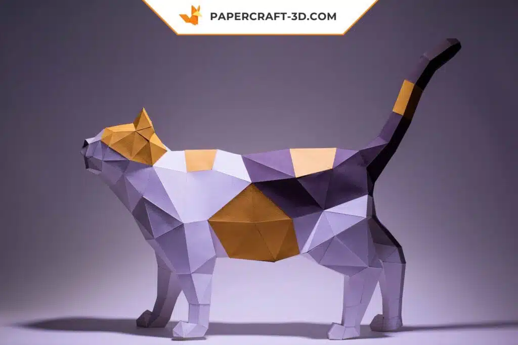 Papercraft modèle de chat en origami papier 3D à télécharger en PDF, weergave 3