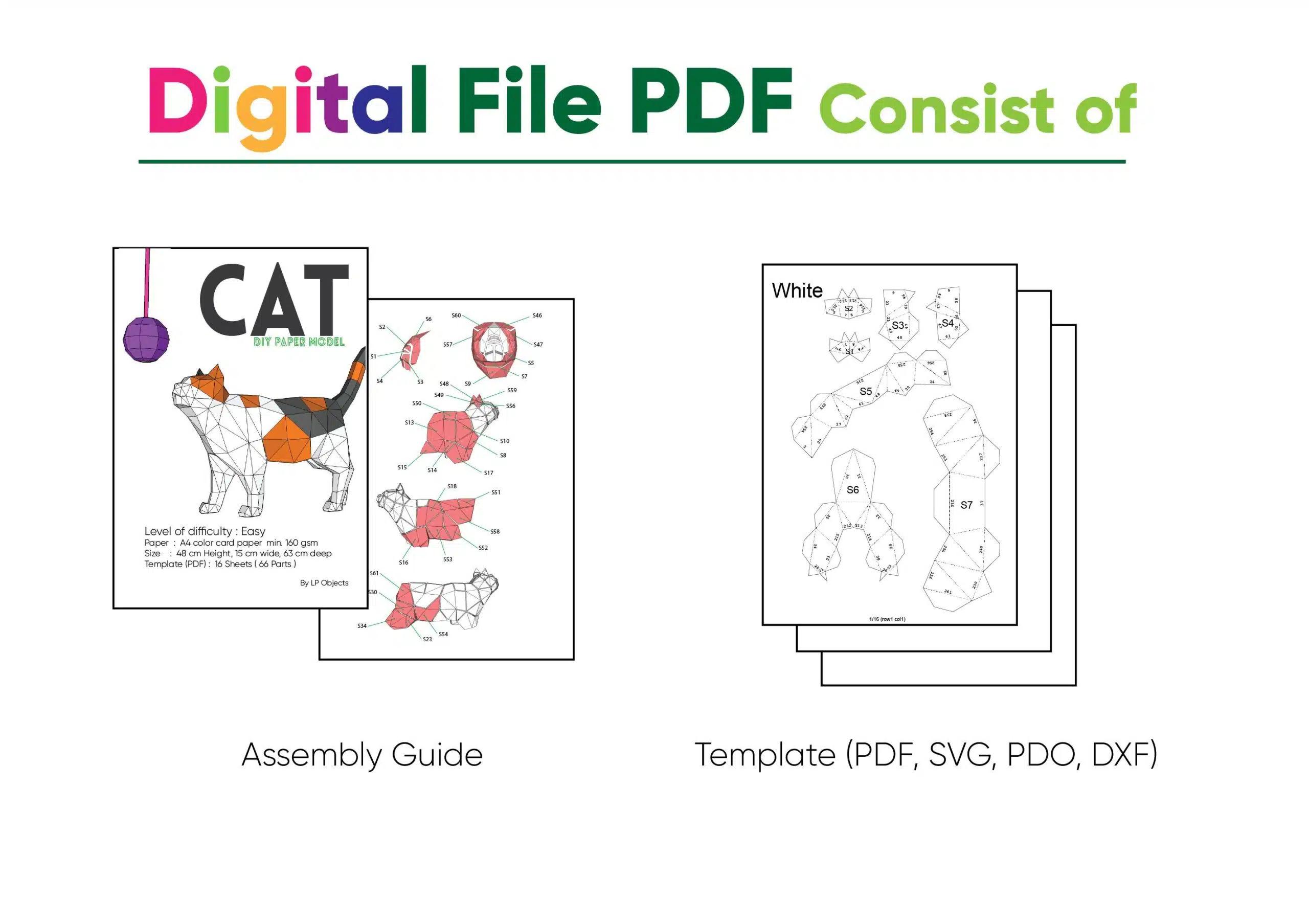 Papercraft modèle de chat en origami papier 3D à télécharger en PDF, weergave 6