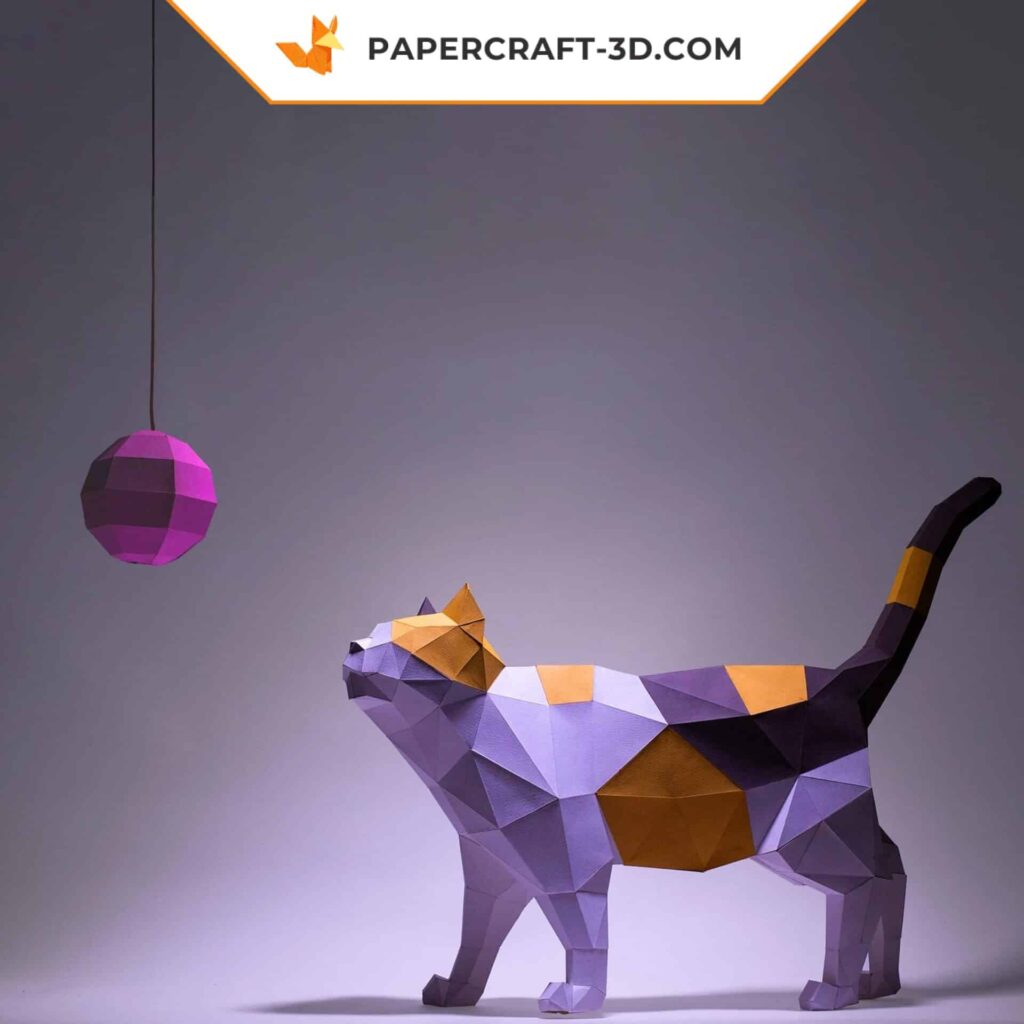Papercraft cat in 3D origami