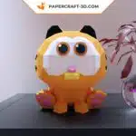 Papercraft de petit chat orange à gros yeux en origami 3D