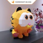 3D Origami Papercraft of a Small Orange Cat with Big Eyes
