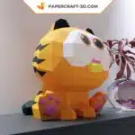 Papercraft de petit chat orange à gros yeux en origami 3D
