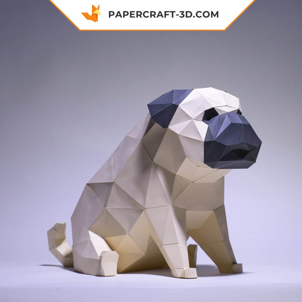 Papercraft de chien carlin en origami