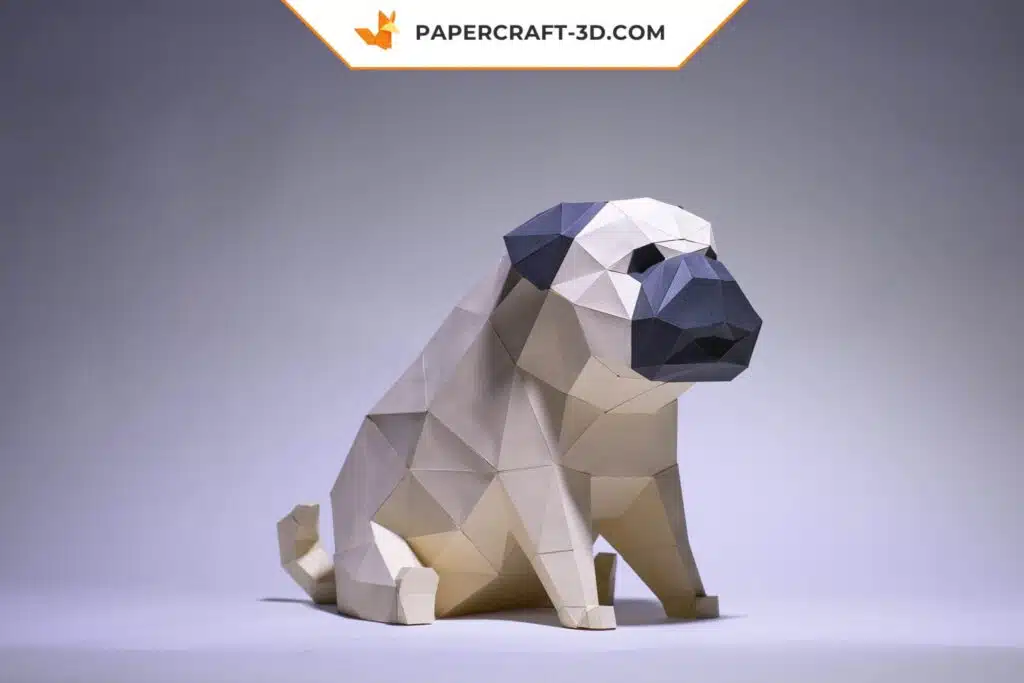 Origami-Papercraft Mops-Hund