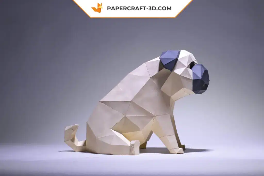 Origami-Papercraft Mops-Hund