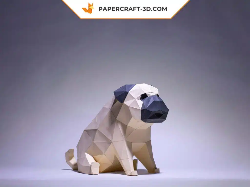 Origami-Papercraft Mops-Hund