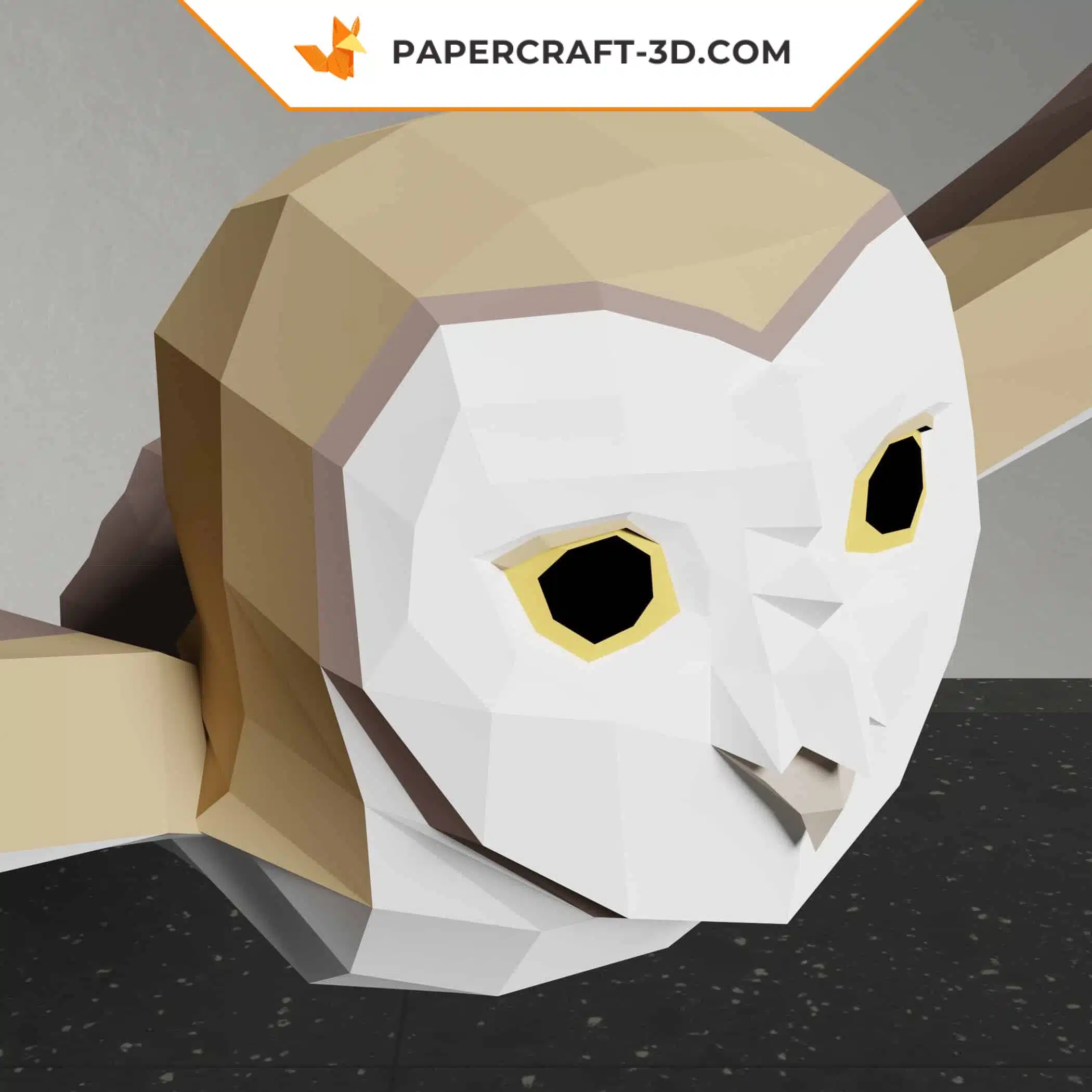 Fliegende Eule als Origami‑3D‑Papercraft, Rückansicht