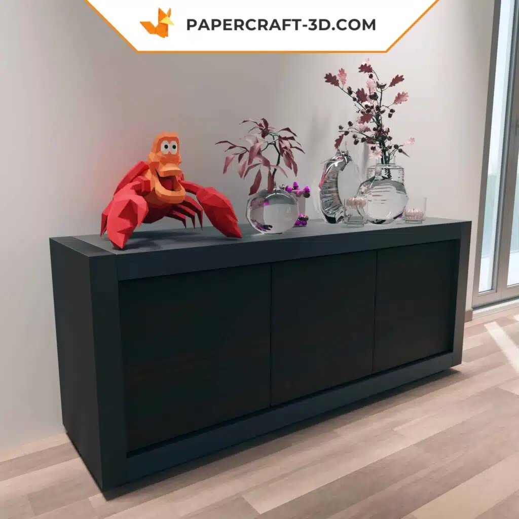 Papercraft modèle de crabe Sebastian en format numérique PDF, DXF et SVG, petite sirène, décoration, origami 3D en papier, kit PDF, Pepakura, weergave 2