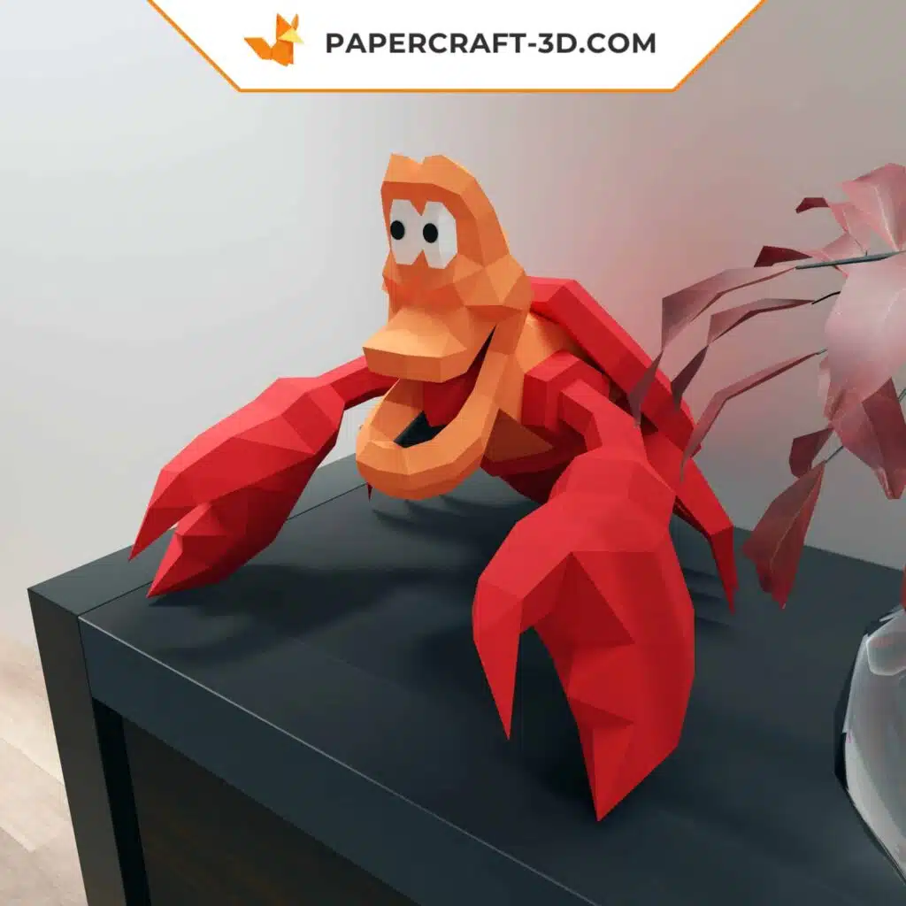 Papercraft modèle de crabe Sebastian en format numérique PDF, DXF et SVG, petite sirène, décoration, origami 3D en papier, kit PDF, Pepakura, weergave 3