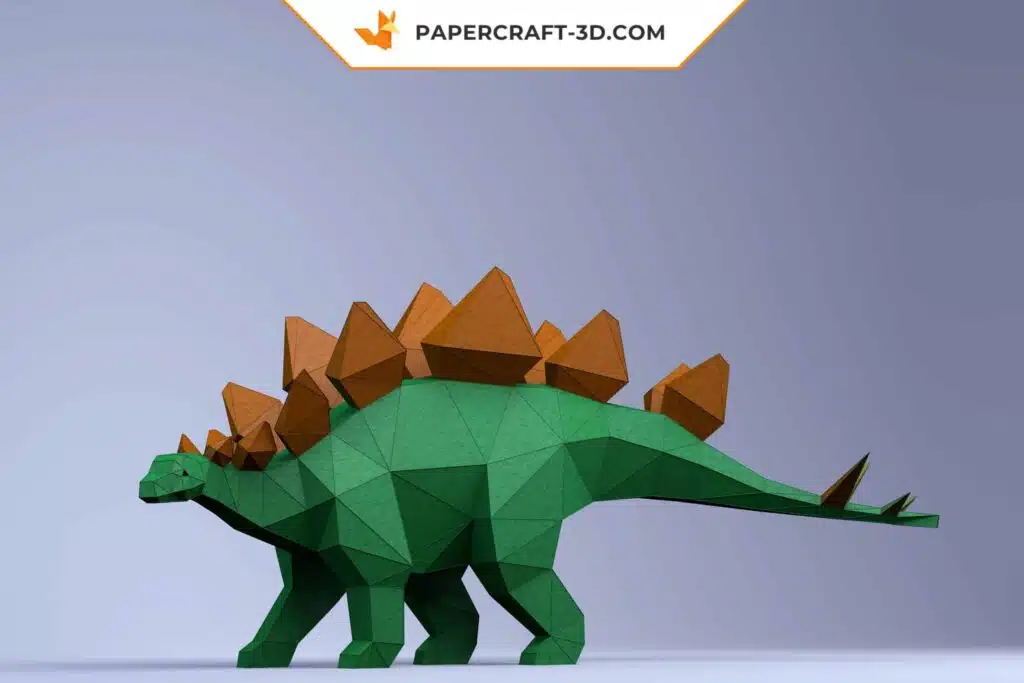 Papercraft modèle de dinosaure stégosaure en origami papier 3D, weergave 2