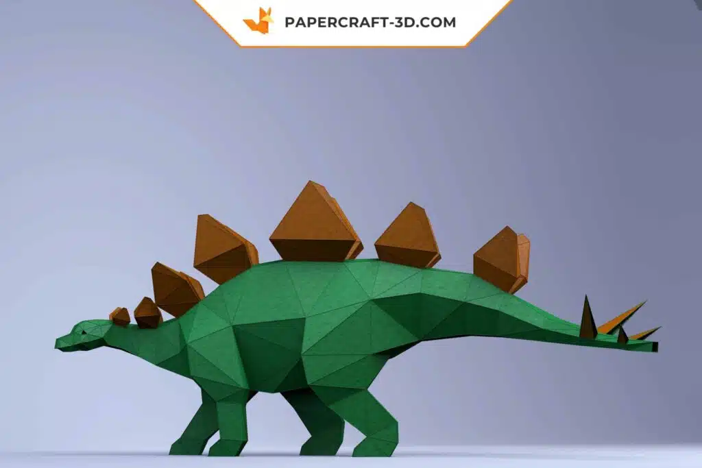 Papercraft modèle de dinosaure stégosaure en origami papier 3D, weergave 3