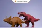 Papercraft dinossauros T-Rex e Tricerátops em origami 3D