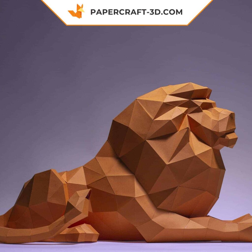 Papercraft lion lying in 3D origami