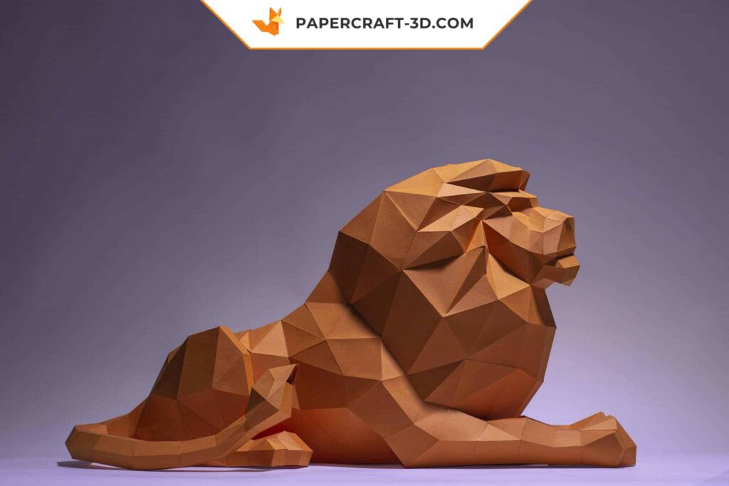 Papercraft león recostado en origami 3D