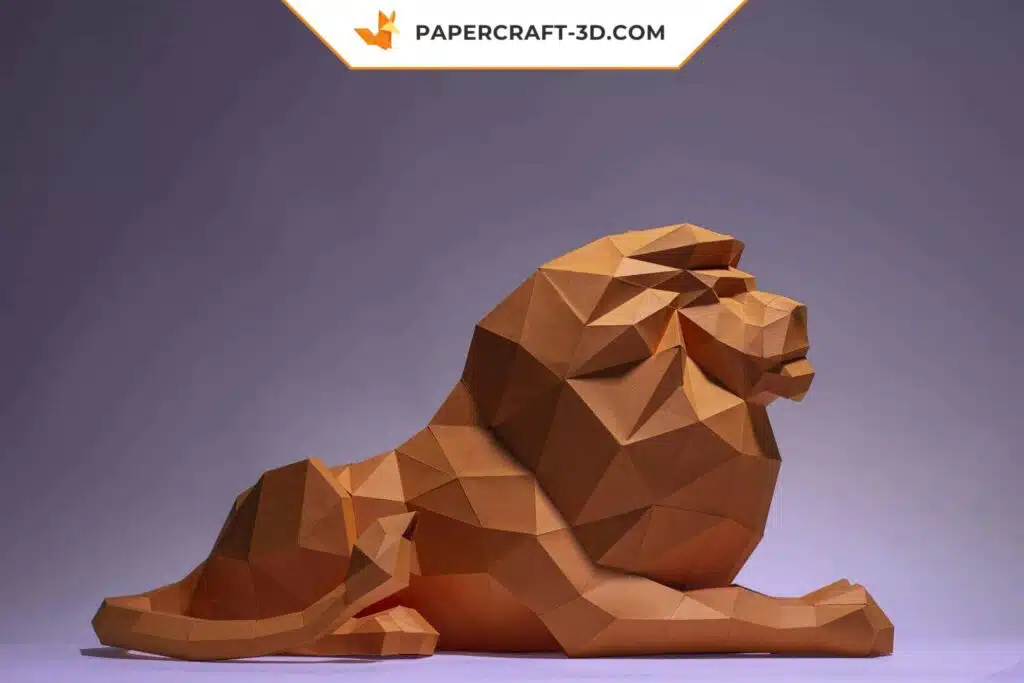 Papercraft modèle de lion assis en origami papier 3D, weergave 2