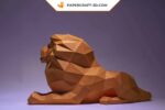 Papercraft lion lying in 3D origami