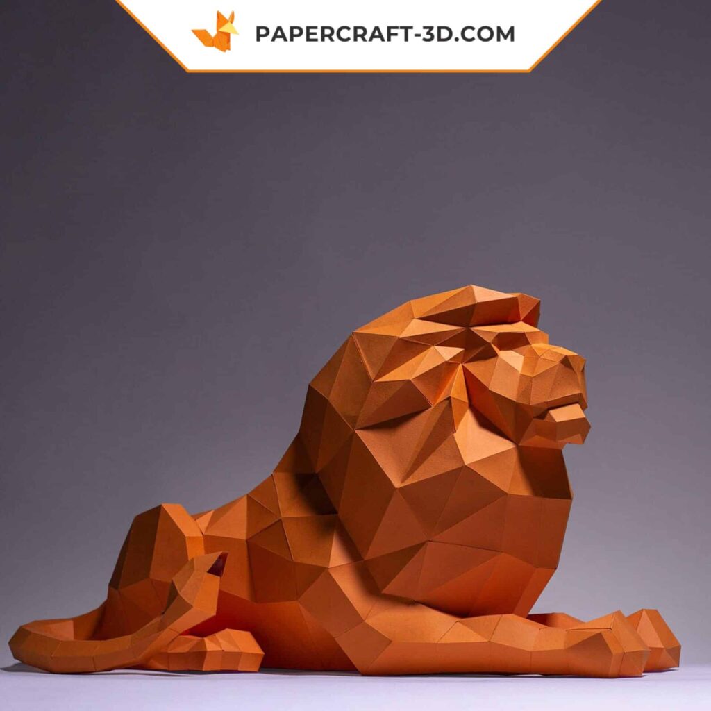Papercraft lion lying in 3D origami