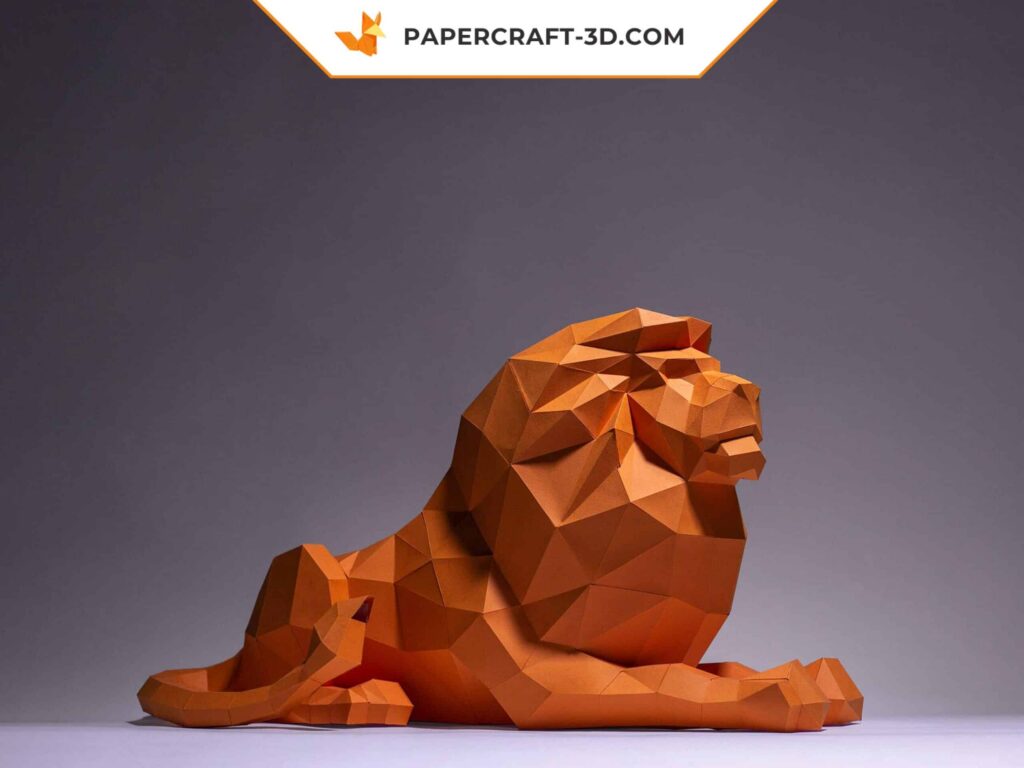 Papercraft león recostado en origami 3D