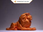Papercraft lion lying in 3D origami